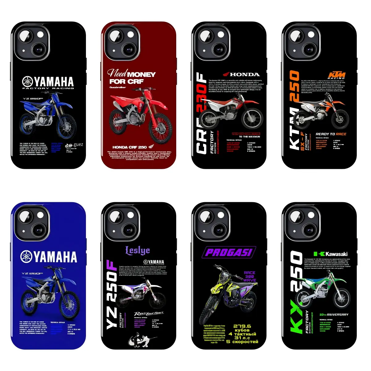 8 Styles Motocross Factory Racing Bike Art Phone Case, Slim Anti-Drop Protective Cover, Dirt Bike Rider Design Case for iPhone 16/15/14/13/12 Pro/Plus