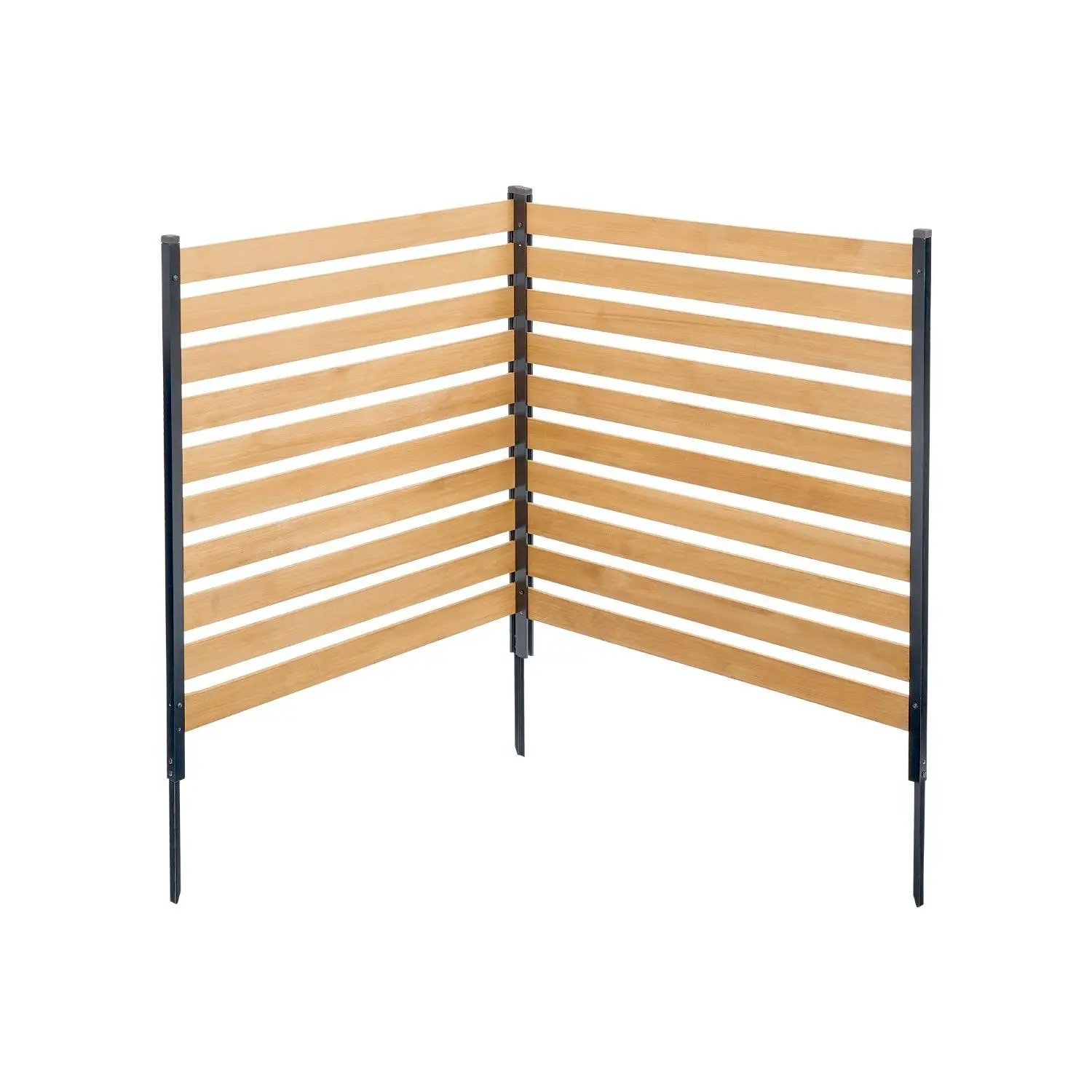 VEVOR Natural Wooden Privacy Fence Slatted Panel, 38" Wx42" L 2-Panel Outdoor Enclosure, Heat-Resistant, Tool-Free, U/L Shape, Metal Stakes, Customizable Layout for DIY Users, Trash Can/AC Hider for Garden, 38X42inch, 38" Wx 42" L