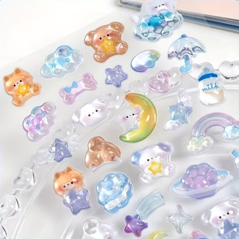 4 Sheets 3D Cartoon Animal Rabbit Candy Stickers, High-Quality Decals for Scrapbook DIY Crafts Notebook Phone Decoration