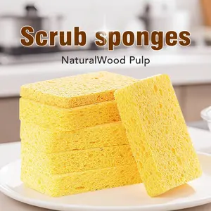 Wood Cellulose Sponges, Without Scratching Sponge of Heavy Duty Kitchen, Efficient Cleaning of Stubborn Stains, Yellow