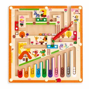 Wooden Magnetic Maze Board Toy for Toddlers, Color Sorting & Bead Maze, Farm Animal Theme, Montessori Learning Toy, Ages 3+, Fine Motor Skills
