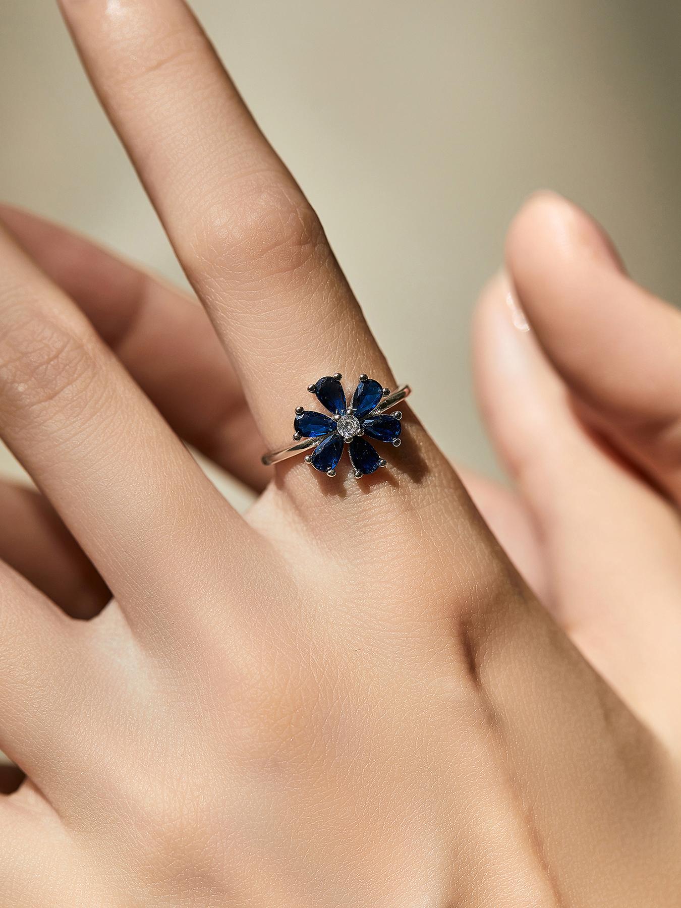 S925 Sterling Silver Flower Design Ring, Fashion Artificial Zircon Decor Ring for Party, Daily Decor, Trendy All-match & Exquisite Jewelry for Birthday Gift