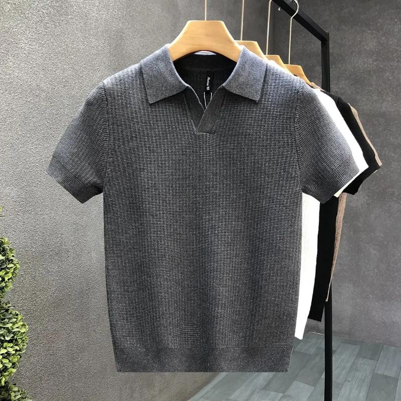 Kyn Apparel 2026 Men's Summer Polo Shirt Korean Style Slim Wrinkle Resistant Collar Solid Color T-Shirts Casual Thin Sleeve Trendy Knit Tops
