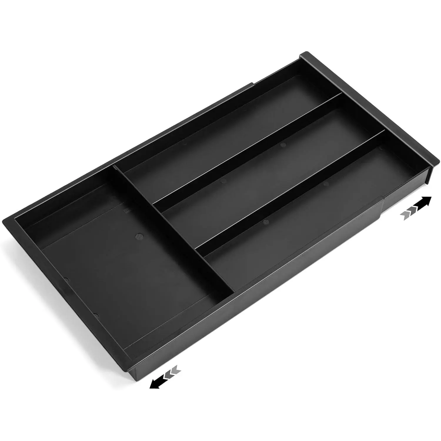 Silverware Drawer Organizer Tray (Black) | Adjustable Small Utensil Holder for Spoon and Fork, Expandable Flatware Cutlery Tray for Kitchen Drawers