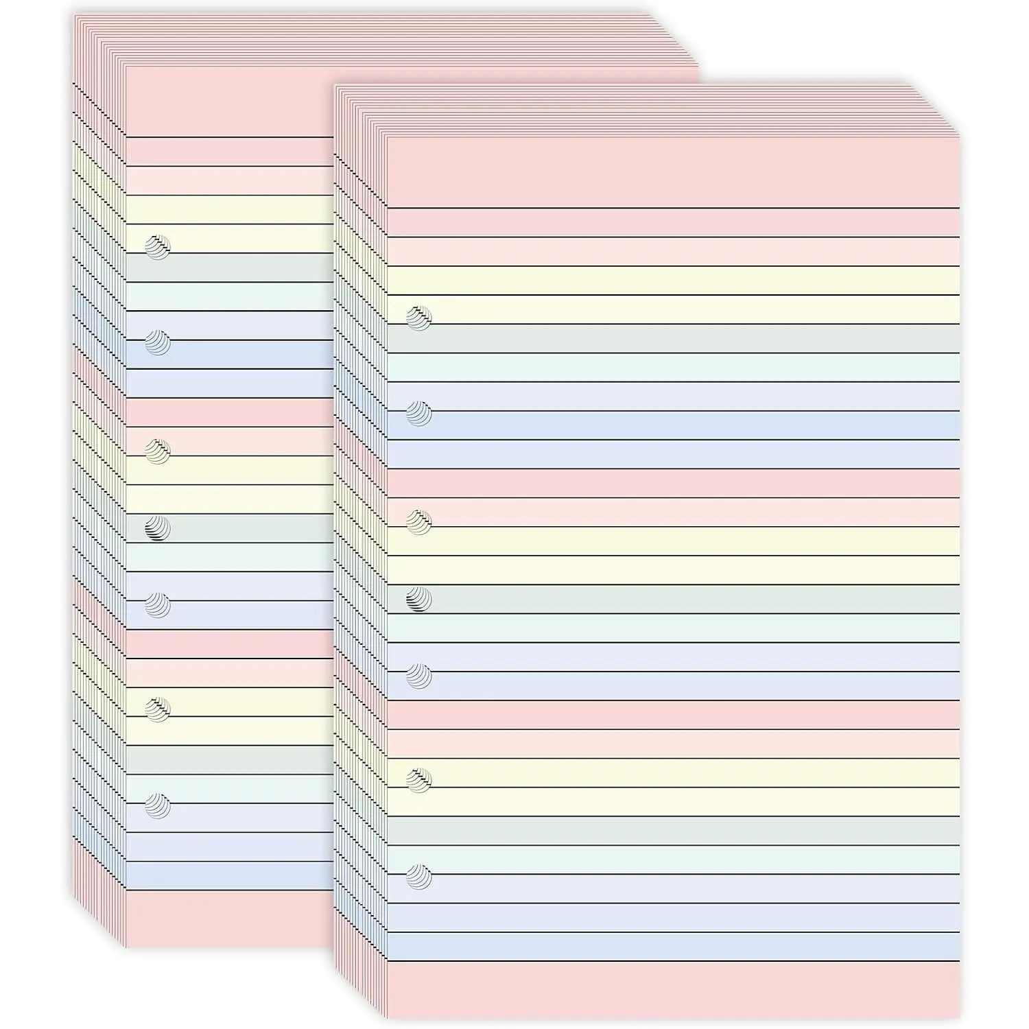 Colored Loose Leaf Paper 5.5" x 8.5" 7-Hole Lined Filler Paper College Ruled Notebook Refill Pad Pastel Colored Lined Refills Hole Punched Notebook Refills for 3 or 7 Ring Binders (100)