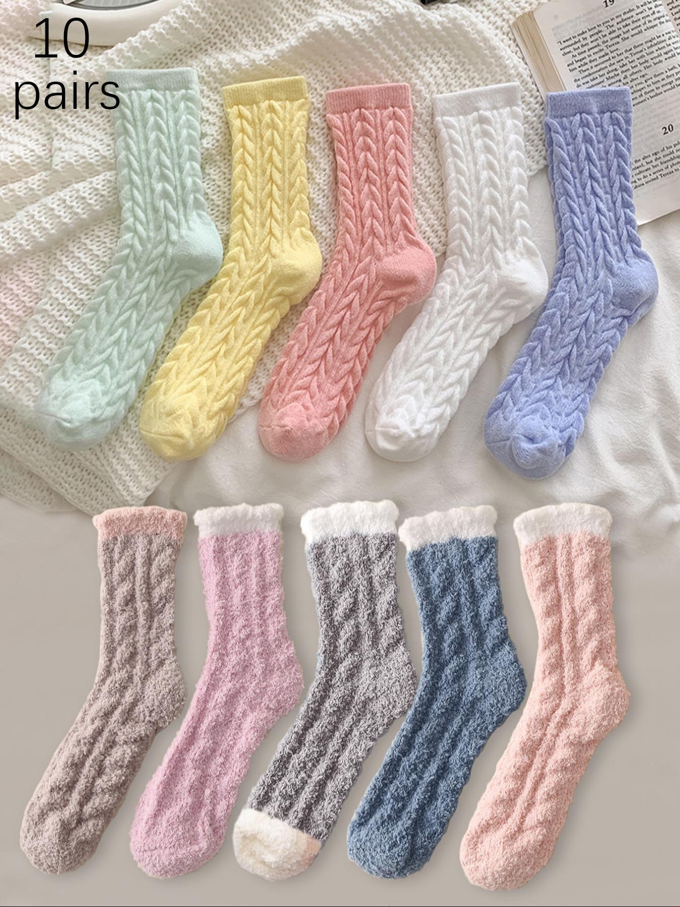 Women's Colorblock Fuzzy Fitted Crew Socks, Soft Comfy Warm Elegance Chic Mid-calf Socks for Fall & Winter, Polyester Women's Socks for Daily Wear, Cold Weather Gear Womenswear Lady