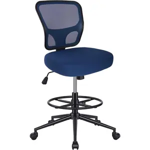 Armless Mesh Ergonomic Tall Drafting Office Stool with Adjustable Gas Lift Height Built in Foot Rest Ring Smooth Rolling Casters Counter Height Rolling Computer Chair for Home Office Standing Desks Long Time Work