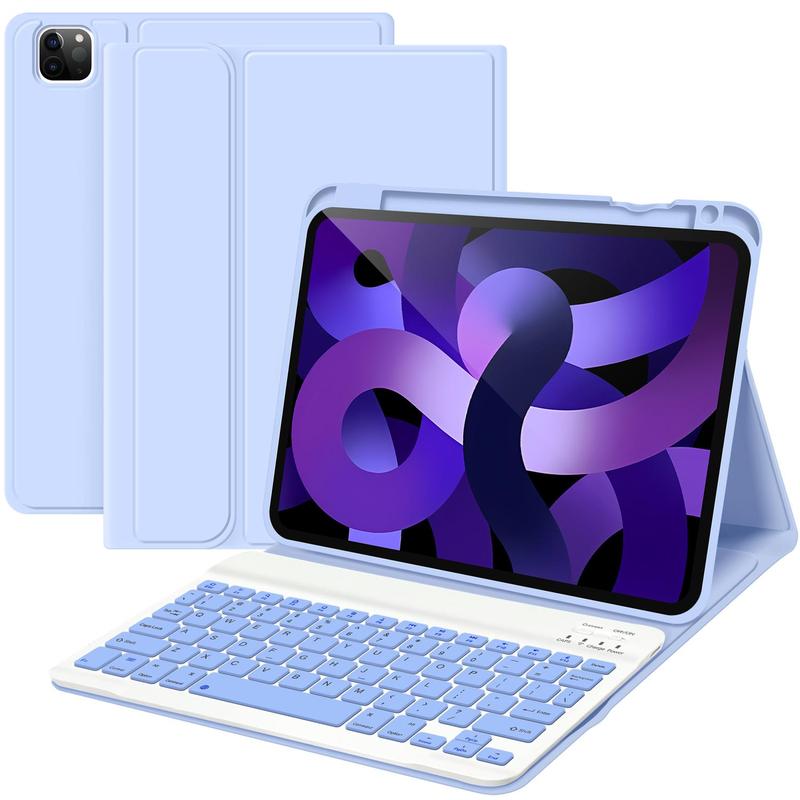 Detachable Wireless Keyboard with Case & Pencil Holder, 1 Set Strong Magnetic Keyboard, Stand Folio Keyboard Case with Adjustable Stand, Foldable Tablet Keyboard for iPad Pro 1/2/3/4th