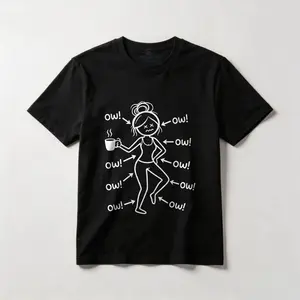Funny Ow Ow Ow Saying Body Pain Character Humor Women Girls Cotton T-shirt, Graphic Crew Neck Soft Top Short Sleeve Casual Unsex Shirt for Men Women