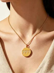 18K Gold Plated Stainless Steel Angel Number Charms 111-999 Round Coin Pendant For DIY Necklace Bracelet Making