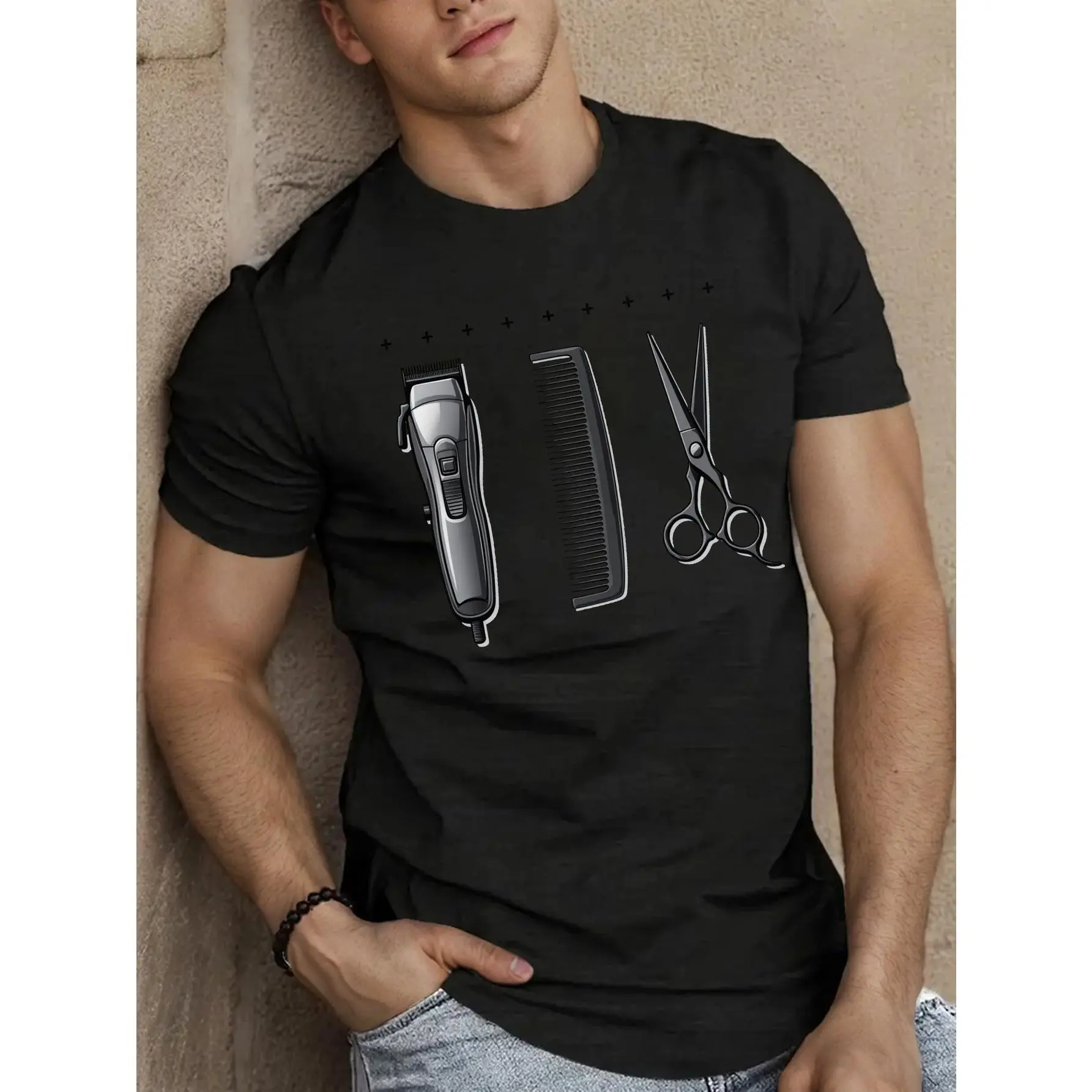 Barber Tools in Monochrome Men'S Short Sleeve T-Shirt Summer T-Shirt Top