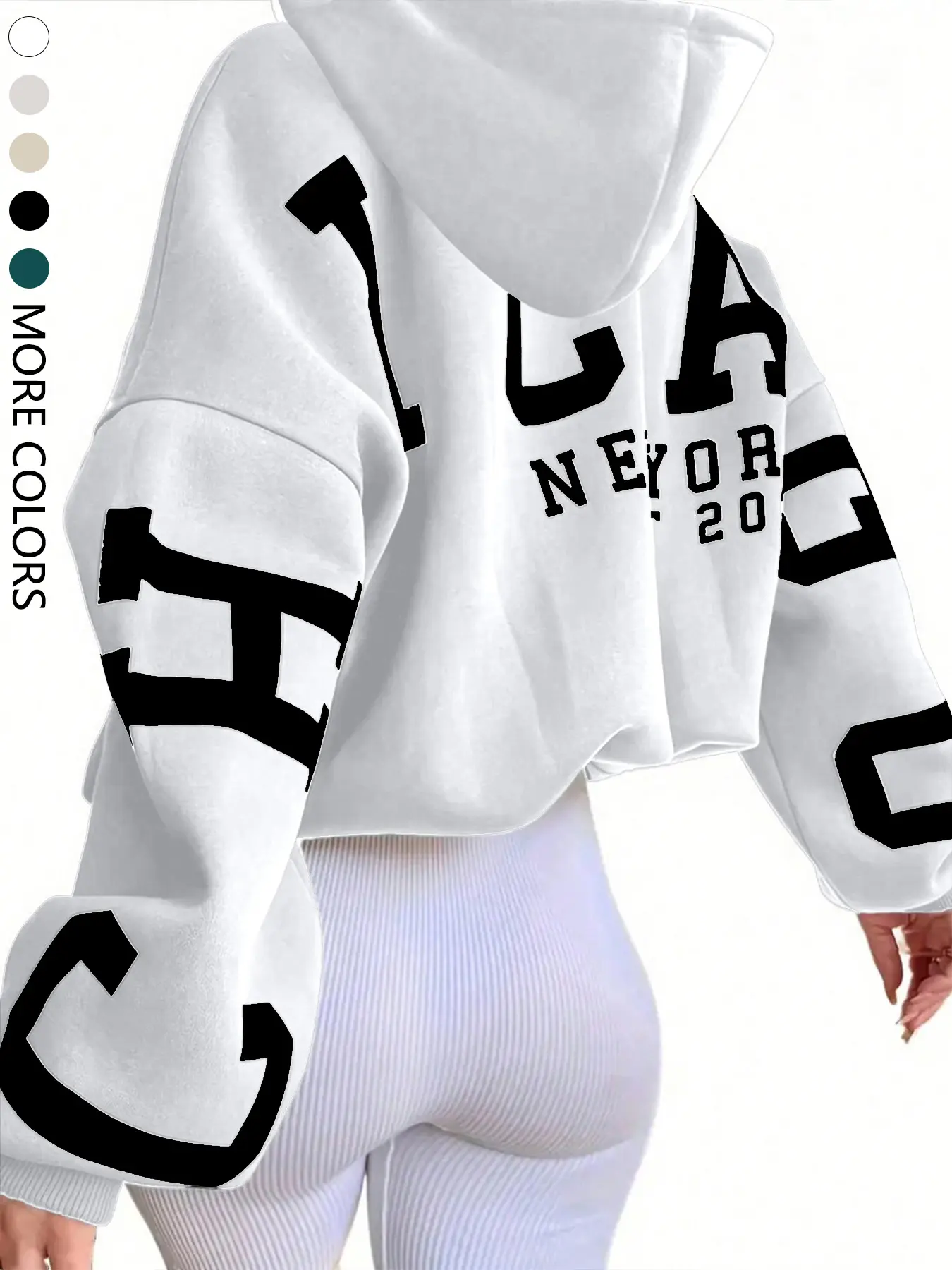 Women's Casual Loose-Fit Hoodie, Letter Print Drop Shoulder Design, Thick Fabric for All Seasons, Perfect for Daily Wear & Outdoor Activities