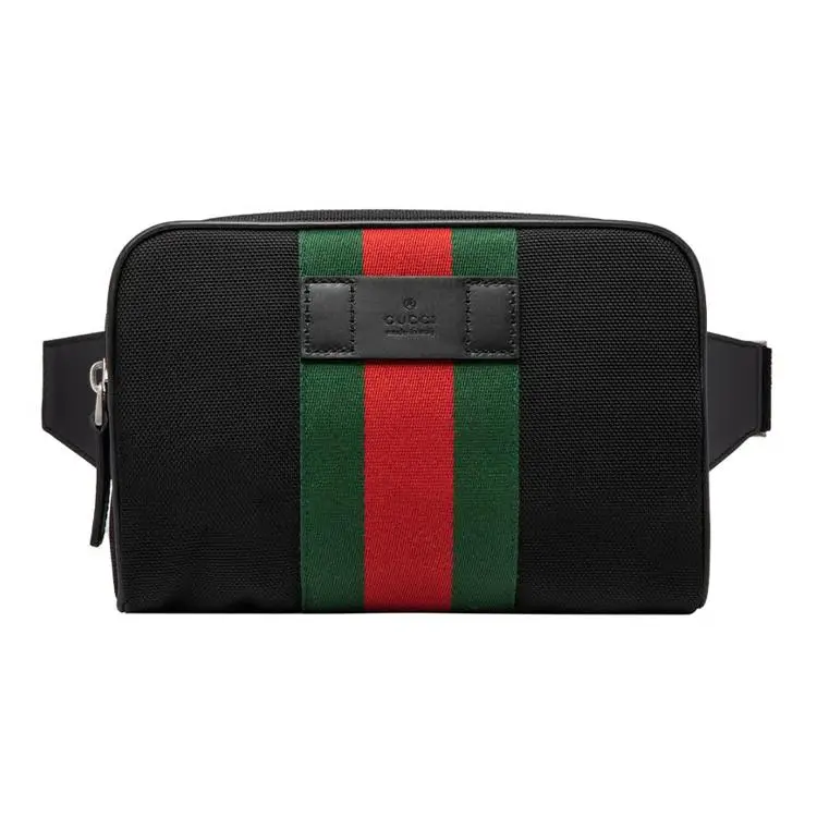 Gucci Striped Webbing Logo Zip Canvas Crossbody Bag for Men in Black