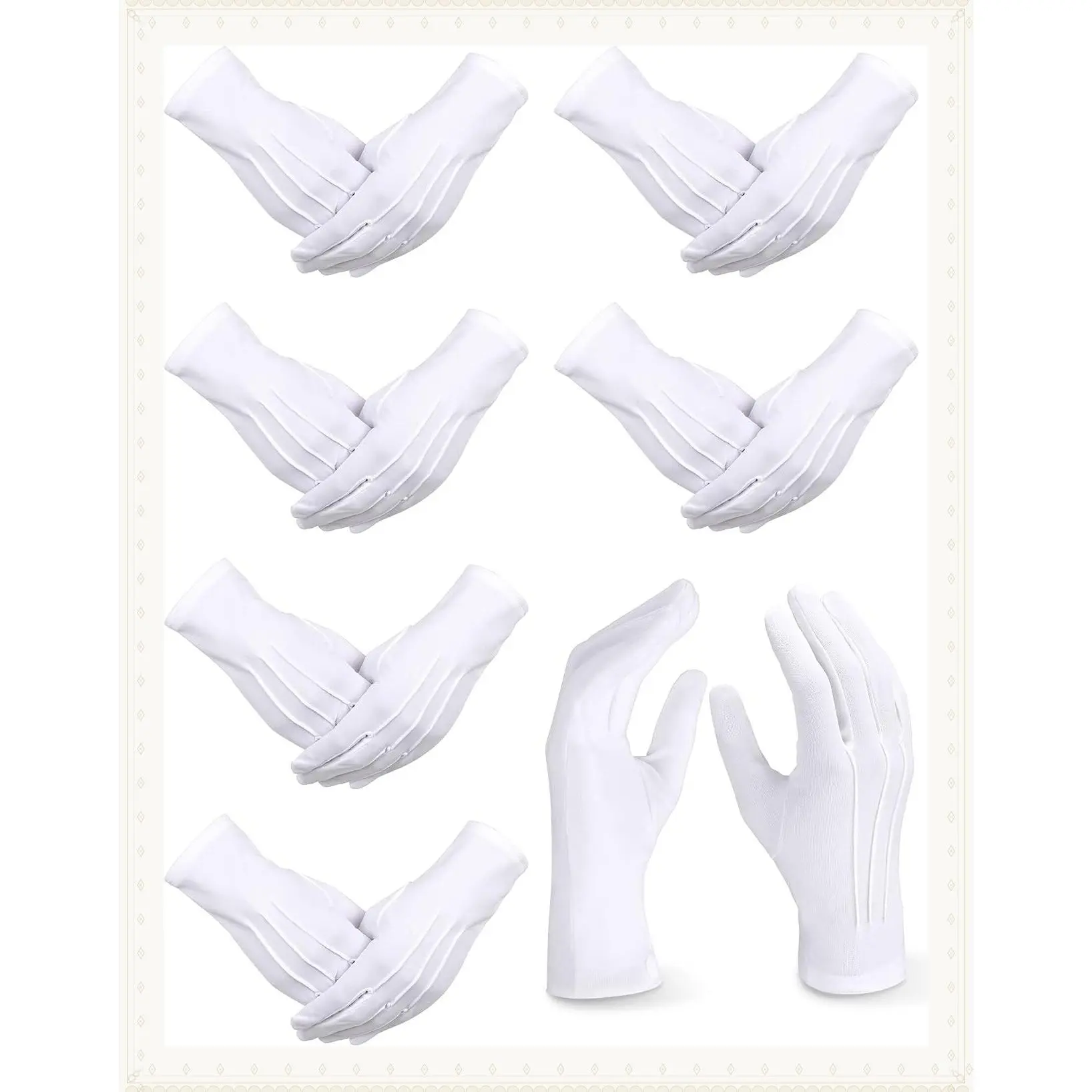 6 Pairs White Gloves Men for Honor Guard Tuxedo Parade Pallbearer | White Usher Gloves for Church Uniform Dress Glove for Police Honor Guard Parade Marching Band Server, PolyesterGift