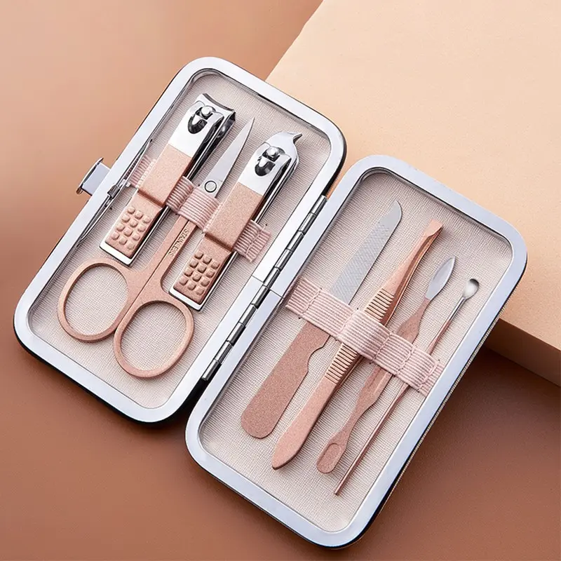 New Rose Gold Nail Clipper Set, 7-Piece Stainless Steel Eagle Jaw Clamps, Home & Professional Manicure Tools, Complete Kit