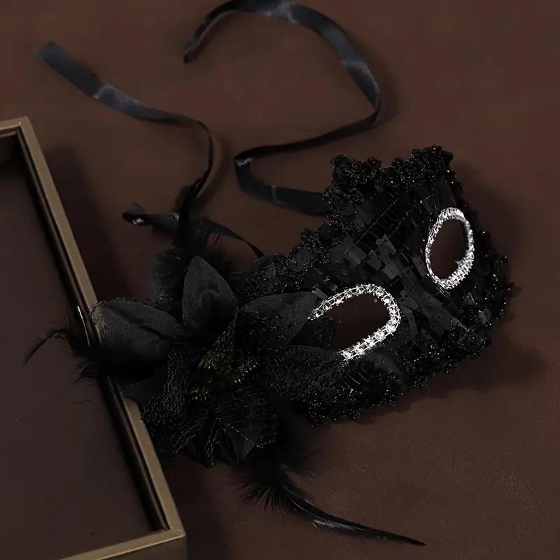 Elegant Flower Design Mask, 1 Count Lace Mask with Feather Decor, Party Mask for Women & Girls, Party Accessories, Twilight Masquerade, Halloween