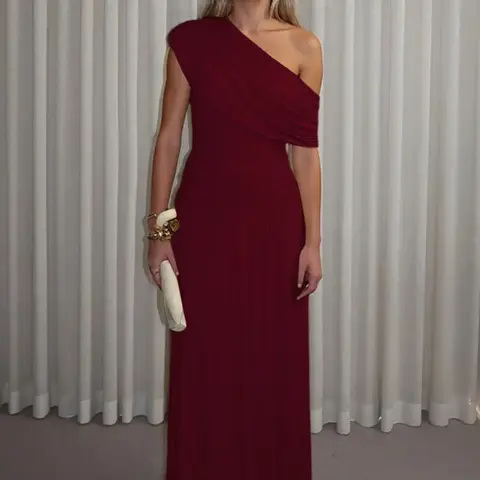 Women's One Shoulder Dress Gowns, Elegant Formal Solid Color Dress for Party Club Dating Wear, Evening Party Dresses, Ladies Summer Clothes, Elegant Fashion Dress