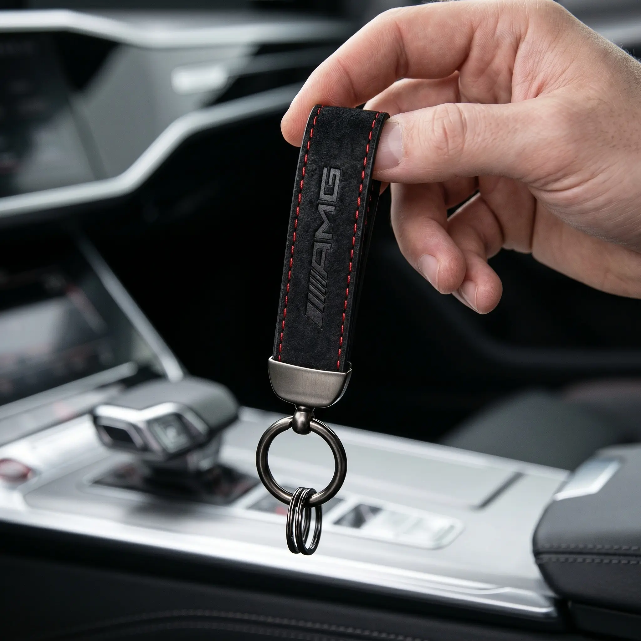 Premium Suede Car Key Cover Keychain Car Key Accessories Fit Mercedes AMG C63 E63 G63 GT63 S A45 GLE63 S Performance Models, Wear Resistant Smart Key Fob Holder