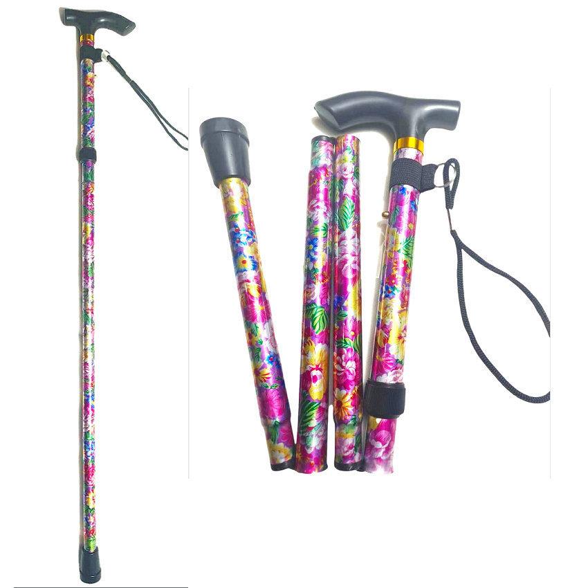 5-Section Printed Walking Stick, Retractable Aluminum Alloy Cane, Foldable Walking Cane for the Elderly