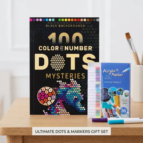 100 Color by Number Dots Mysteries Coloring Book with Black Backgrounds, for Kids & Adults, Fun Educational Coloring Book