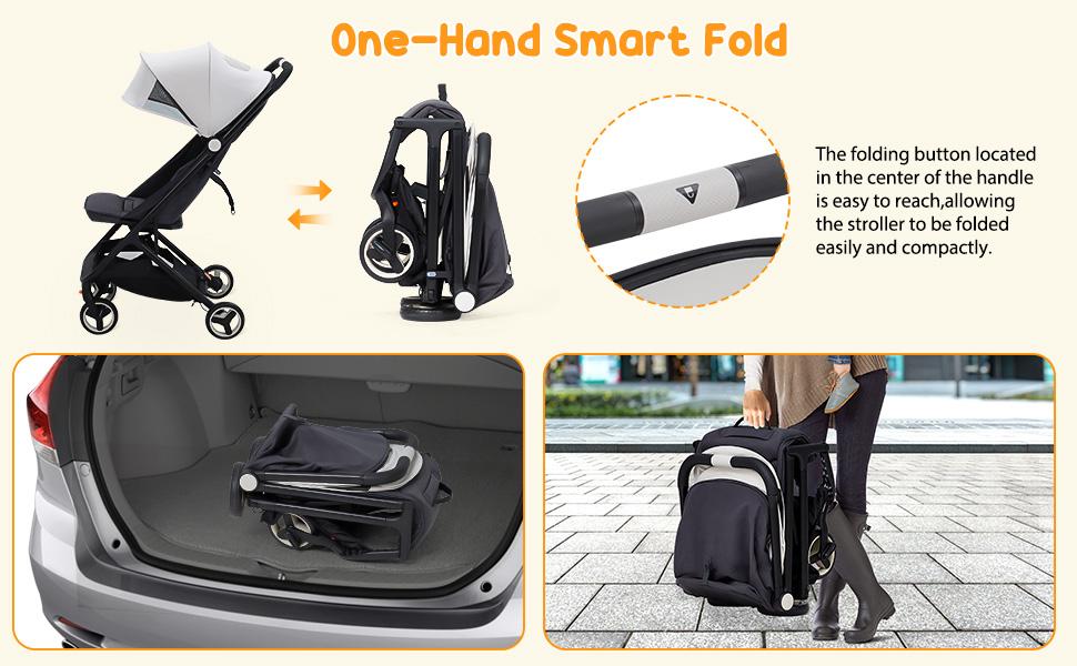 GARVEE Lightweight Baby Stroller - Compact Umbrella Stroller with Adjustable Canopy, Footrest, and Backrest, One-Hand Folding Design, Newborn Infant Stroller, Airplane Friendly, Grey