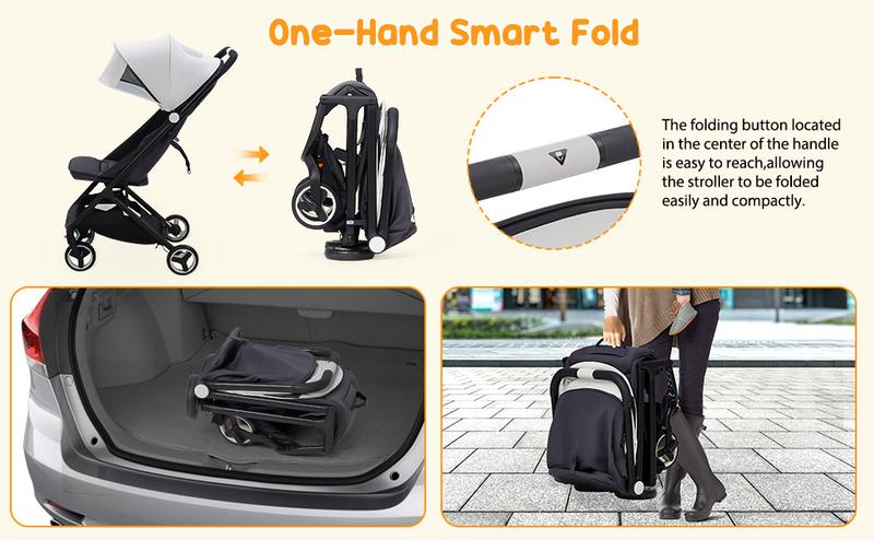 GARVEE Lightweight Baby Stroller - Compact Umbrella Stroller with Adjustable Canopy, Footrest, and Backrest, One-Hand Folding Design, Newborn Infant Stroller, Airplane Friendly, Grey