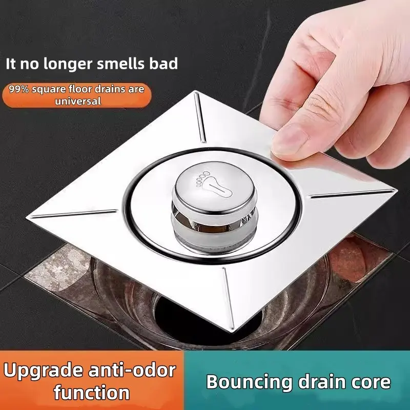Bounce Core Drain Odor Seal Cover, Press Foot Dual Use, Effective Pipe Odor & Insect Barrier, Tool-Free Installation, Ideal for Home Bathroom