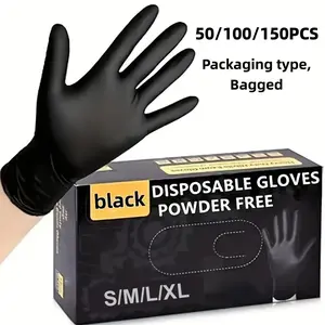 50/100/150Pcs Disposable black PVC gloves, Disposable cleaning gloves, Disposable thickened gloves, Household cleaning gloves, specifically designed for kitchen users and suitable for all four seasons