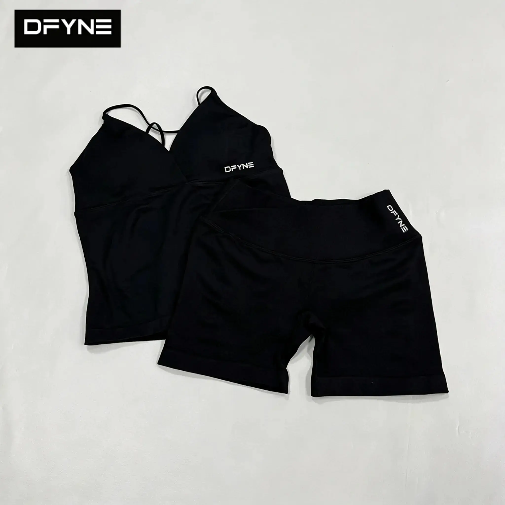Women’s DFYNE Seamless 2-Piece Sports Clothing Set - Sleeveless Padded Back Cami Tank Top, High-Waisted Scrunch Bike Shorts, Nylon+Spandex Fabric, True Sizes for Gym Workouts