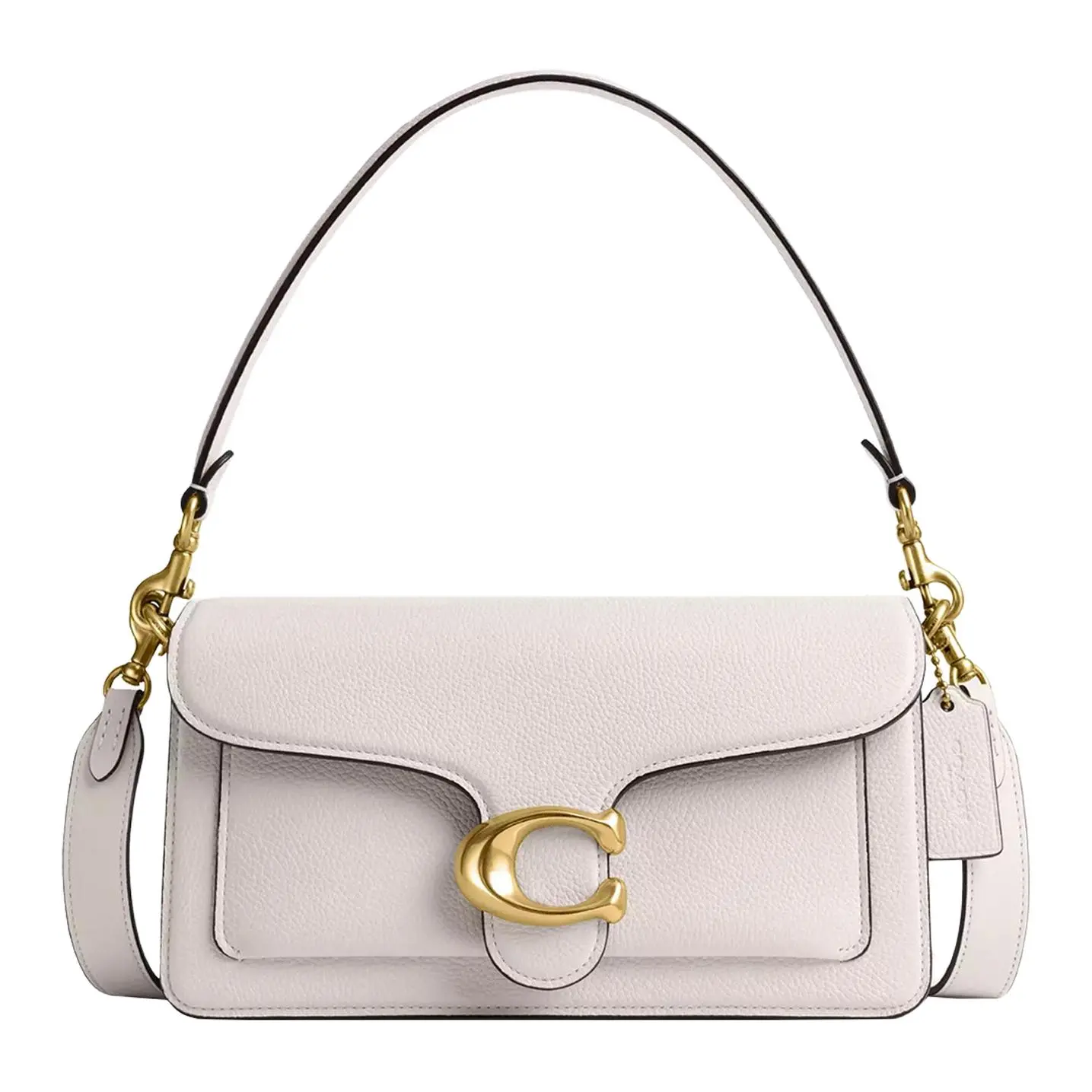 COACH Tabby 26 Top-Handle Crossbody Shoulder Bag for Women, Pebbled Leather, Snap-Front Closure, Medium Size, White