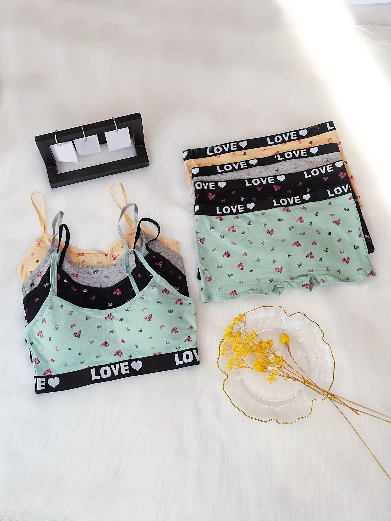 4 Sets in a Pack of Cotton Girls' Bra and Panty Set Suitable for 7-12 Years Old