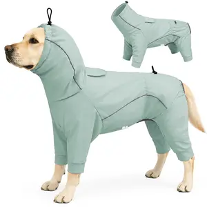 Dog outdoor travel four legged hooded jacket, adjustable elastic and close fitting wrap for outdoor travel, all-round rainproof and dirt proof raincoat
