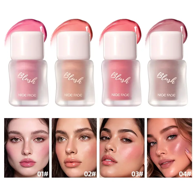 3-in-1 Multi Purpose Liquid Glow Blush Watery Smooth Liquid Blush Long Lasting Blendable Blush for Cheek Eye Lip Natural Dewy Flush Makeup with Sponge Applicator