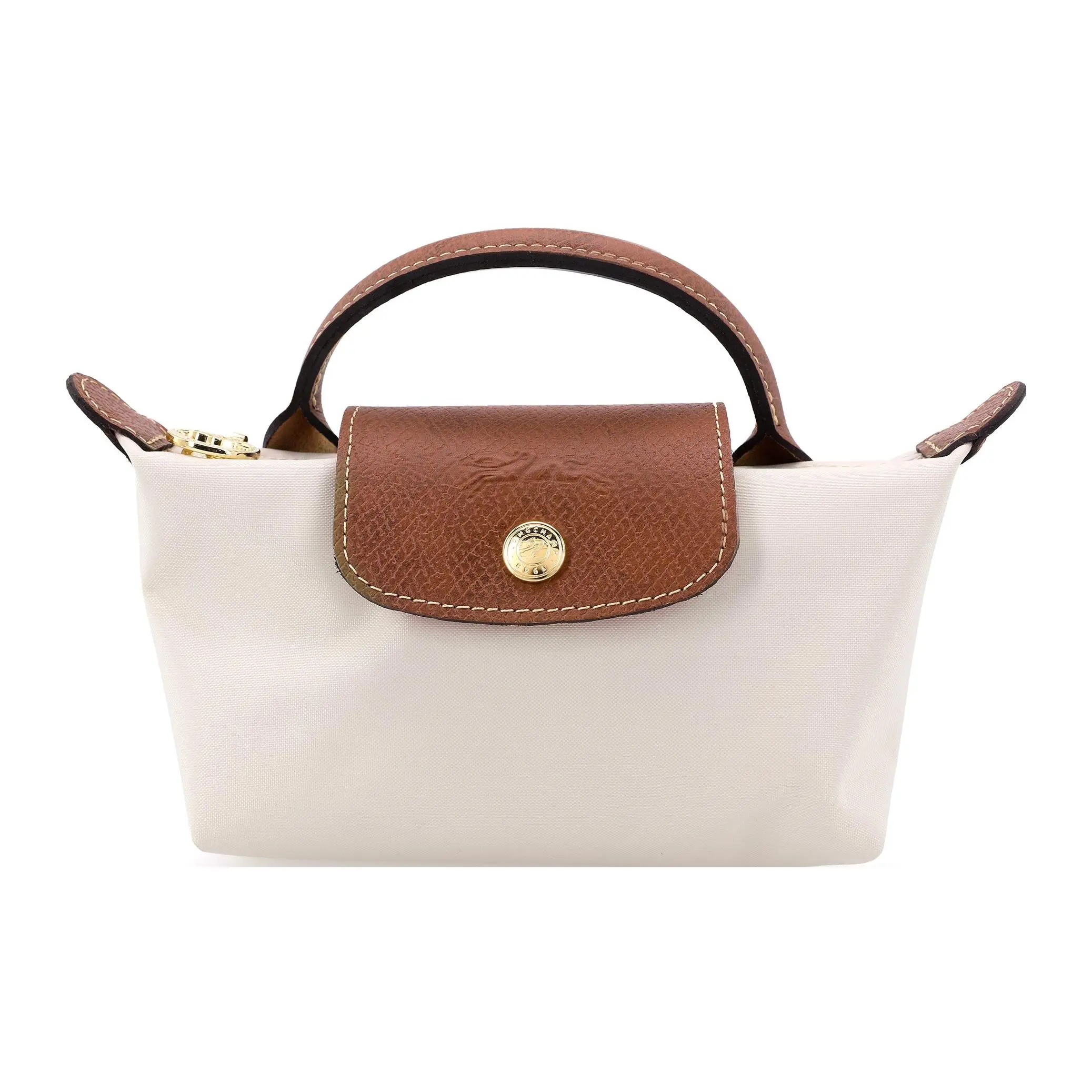 Longchamp Le Pliage 17 Foldable Tote Bag for Women, Snap-Zip Closure, Nylon-Coated Canvas, Dumpling Style, Beige