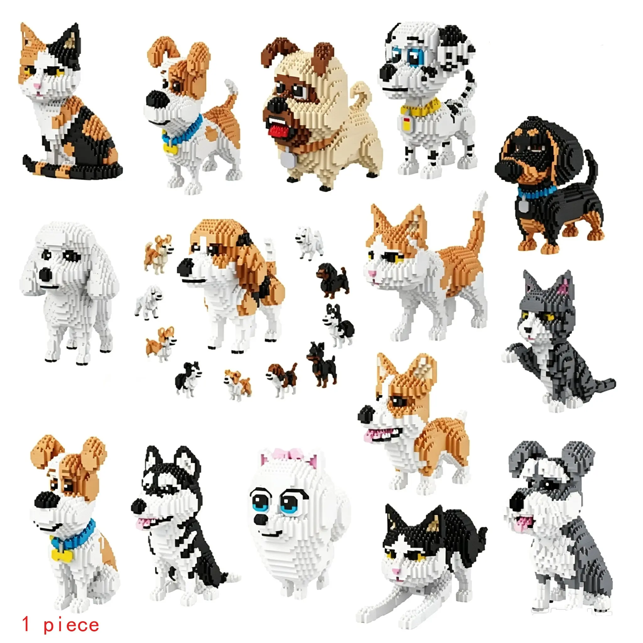 Pet Simulation Dog Series Corgi Micro Particle Assembly Desktop Ornament Model, Festive Small Gift, Perfect for Holiday Decorations
