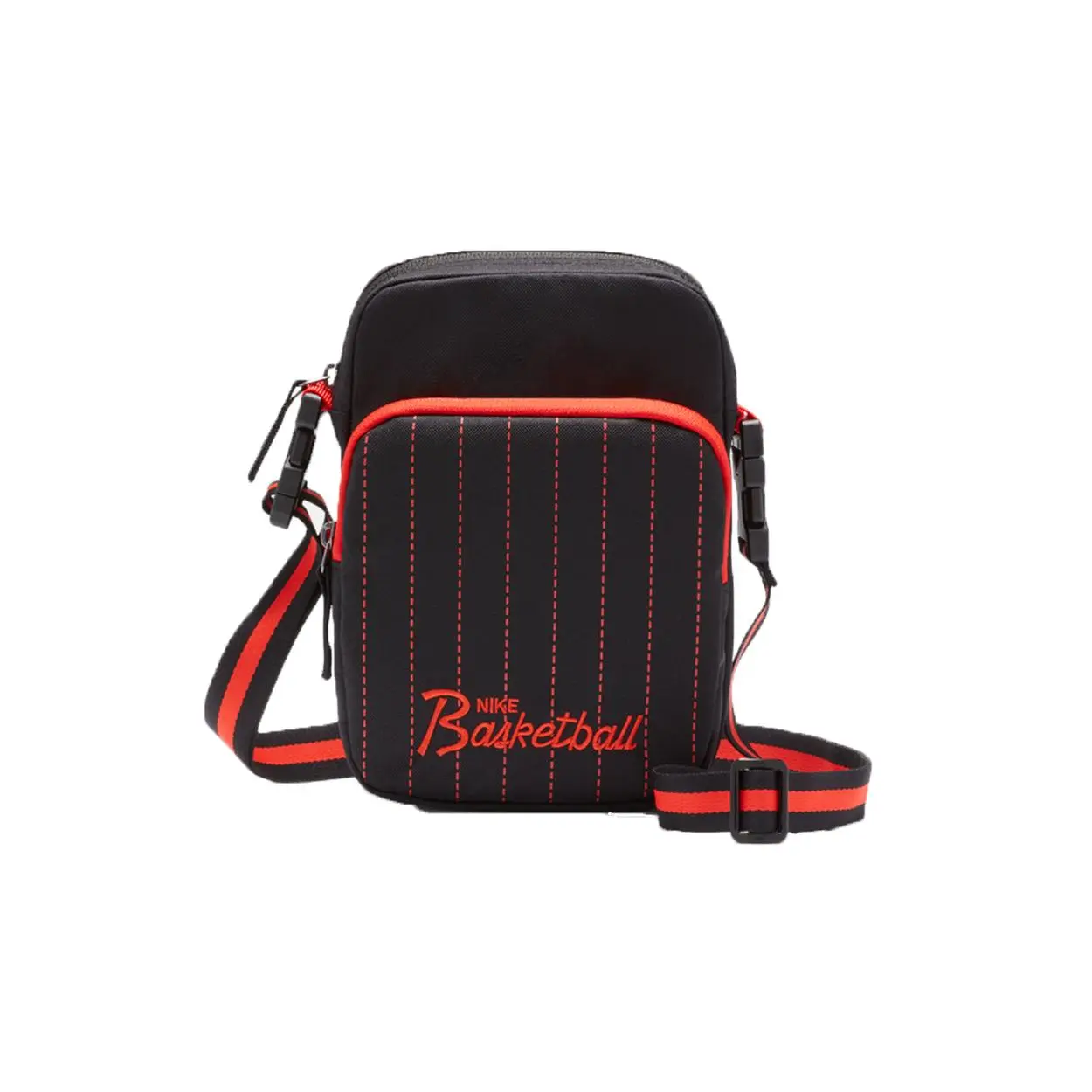 Nike Heritage Crossbody Bag with Embroidered Compartments – Unisex Fabric Shoulder Bag in Black