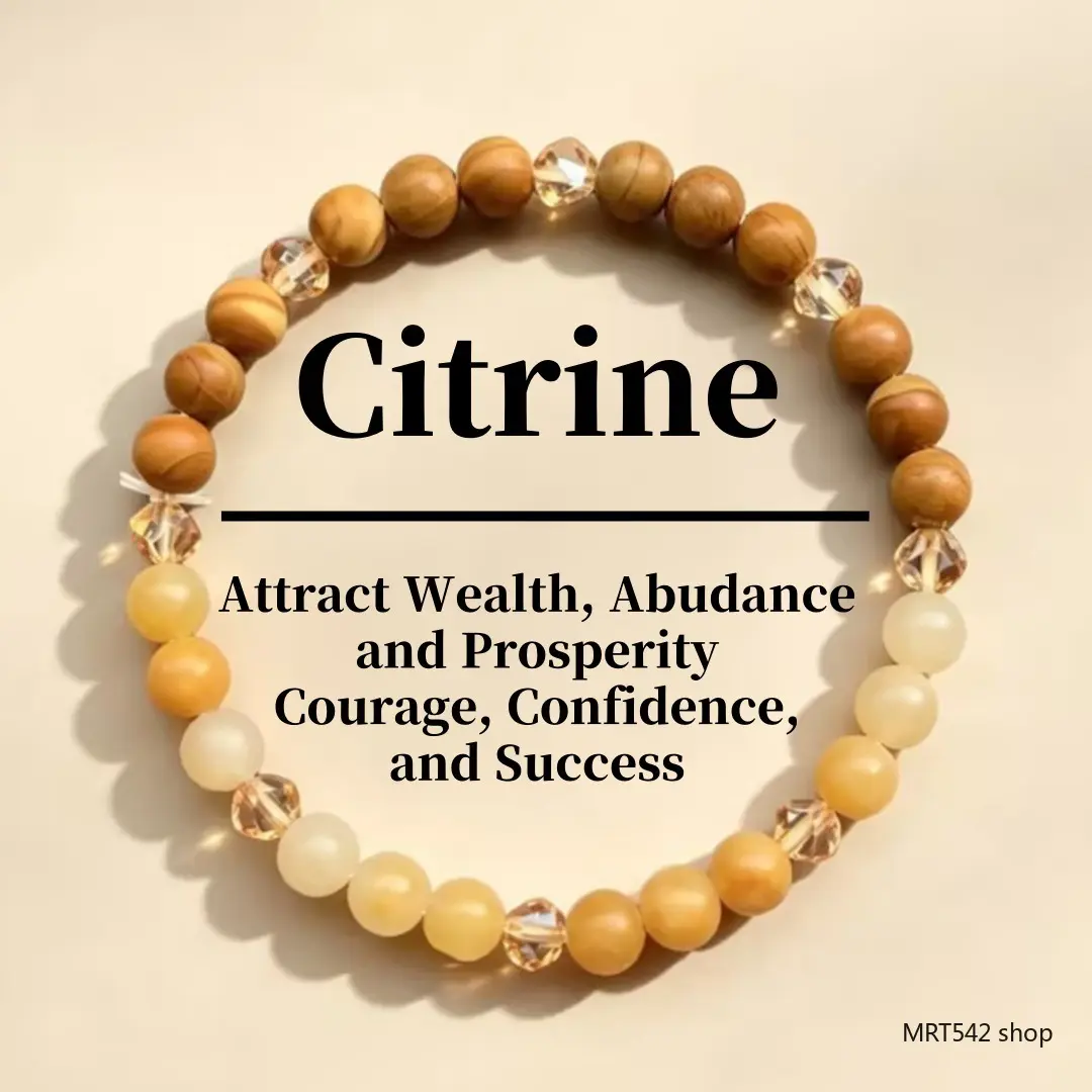 Natural Citrine Bracelet Fashion Healing Crystal Beaded Bangles Wealth Attraction Good Luck Amulet Wood Beads Yoga Jewelry Spiritual Meditation Gifts Women Men