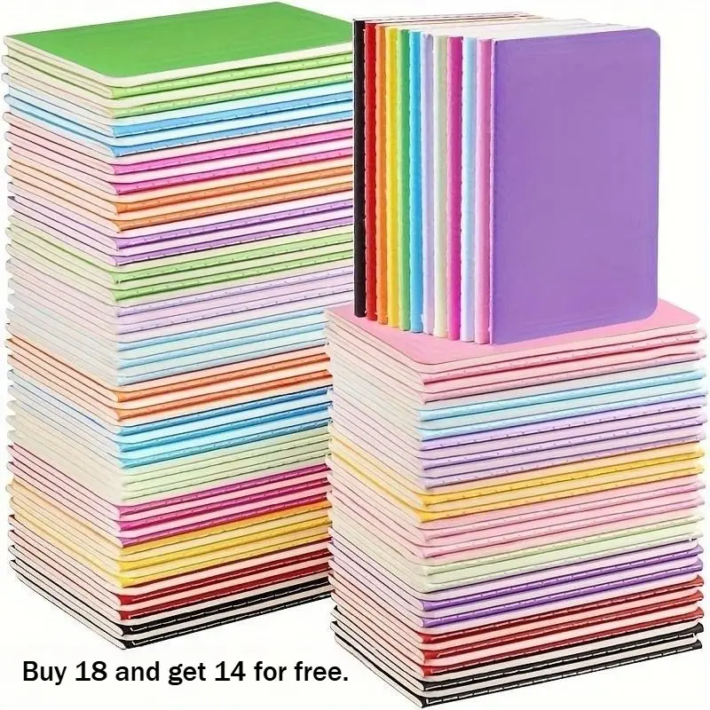 Buy 18 Get 14 Free Random Color Pocket Notebooks, Includes Small Tape, 18-Pack Notebook Set, Plain Diary Books, Perfect for Notes and Organization