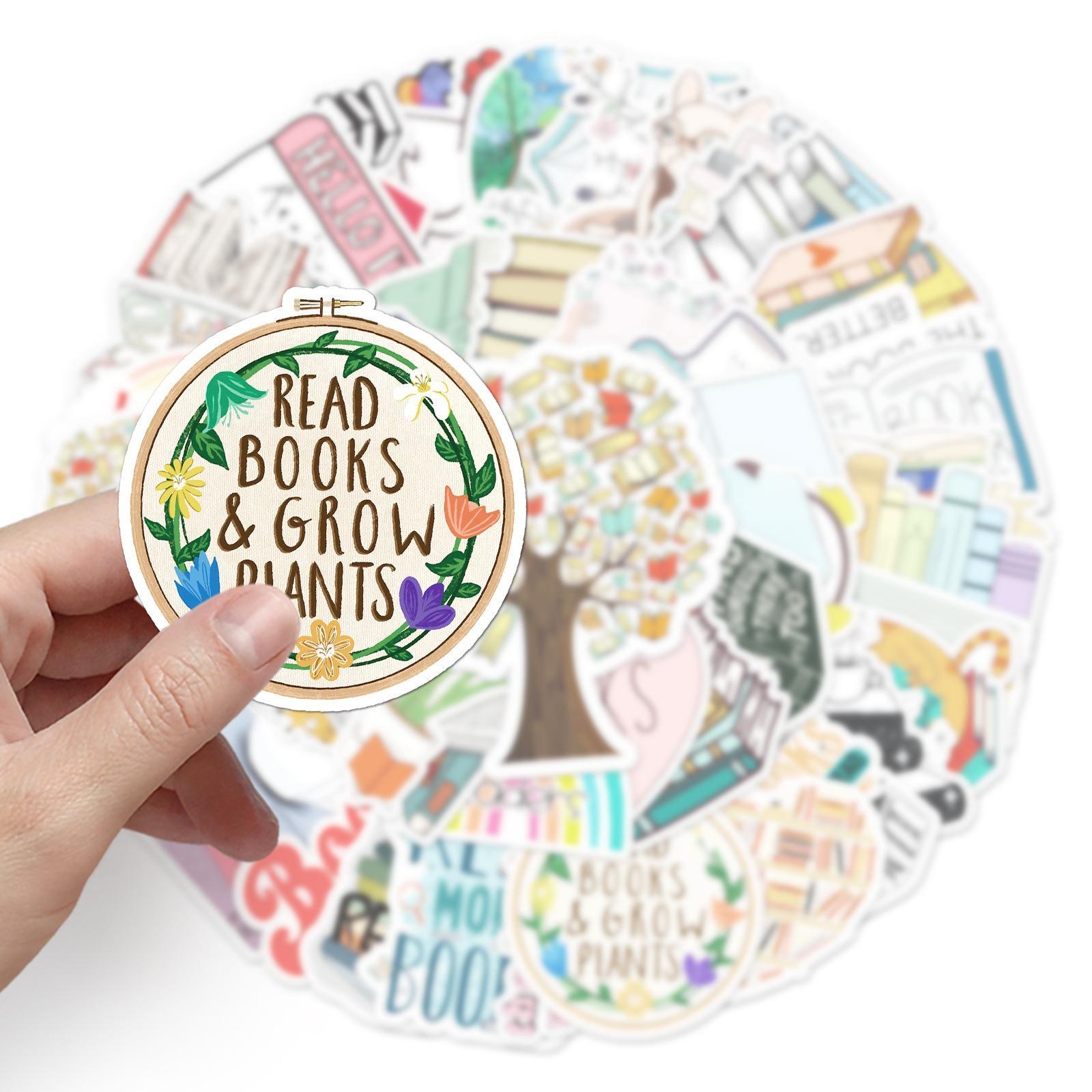 50pcs Book Pattern Water Cup Self-Adhesive Stickers, Waterproof Decorative Stickers For Scrapbooking For Student, Sticker Packs, Paper Book, Book Reading Stickers