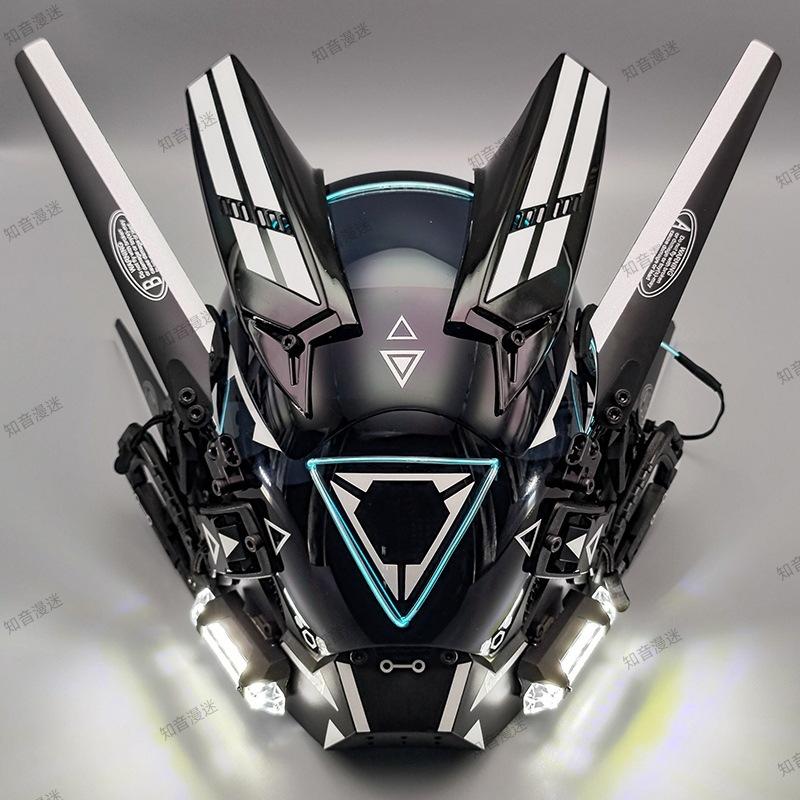 Cyberpunk Mask Iron Warrior Helmet Cosplay Men's Mecha Luminous Full Face Hood Tactical Mask