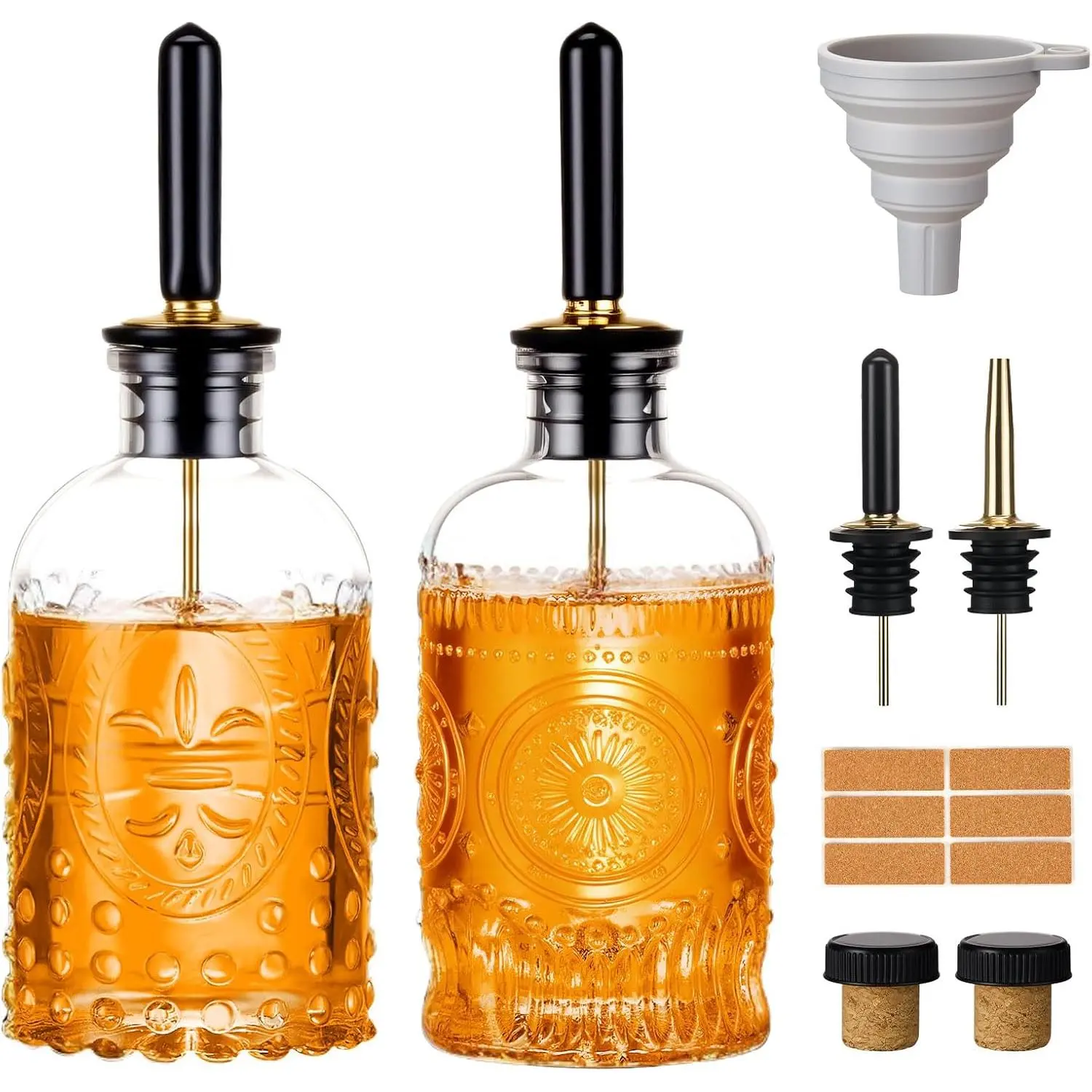 Syrup Bottles, Glass Coffee Syrup Dispenser Set, 2-Pack, 7 oz Each | Coffee syrup bottles with metal spouts and  caps: simple syrup bottles for coffee bar use or maple syrup dispensers