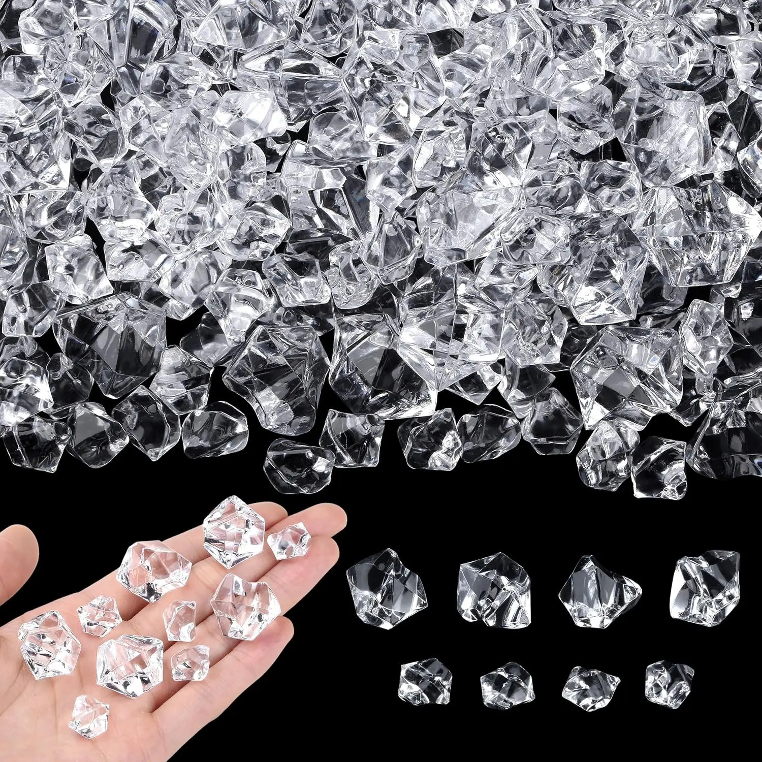 360PCS 2 Sizes Clear Fake Ice Acrylic Crushed Plastic Diamonds Rocks, Vase Fillers for Centerpieces Wedding Party Photo Props Table Scatter Food Display Aquarium Decor DIY Crafts