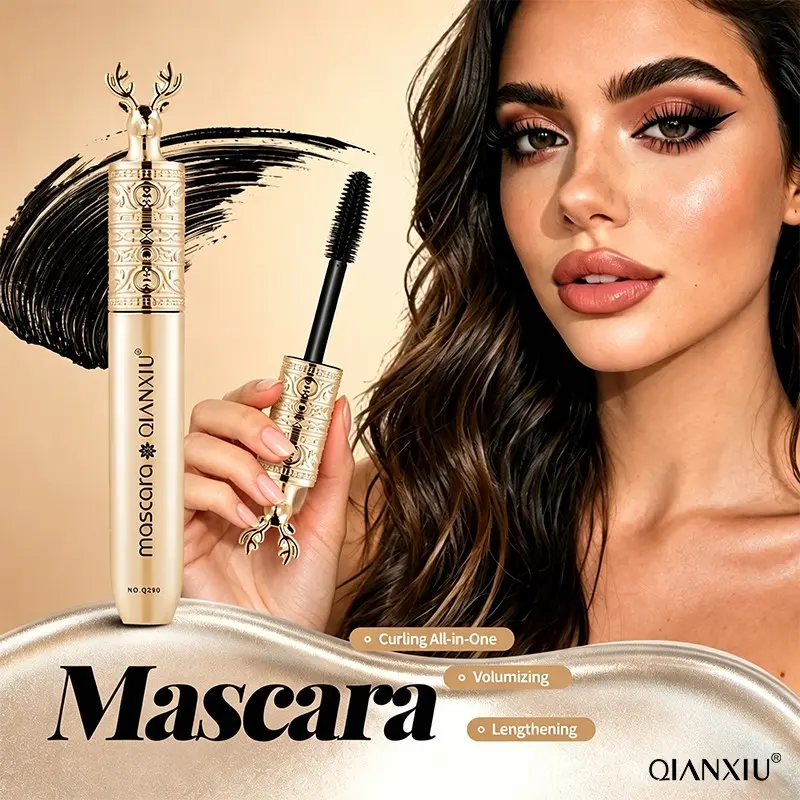 Luxury Gold Deer Mascara, Volumizing Lengthening Curling, Waterproof Smudge-Proof, Long Lasting, 4D Silk Fiber Lash Effect, Gift for Women