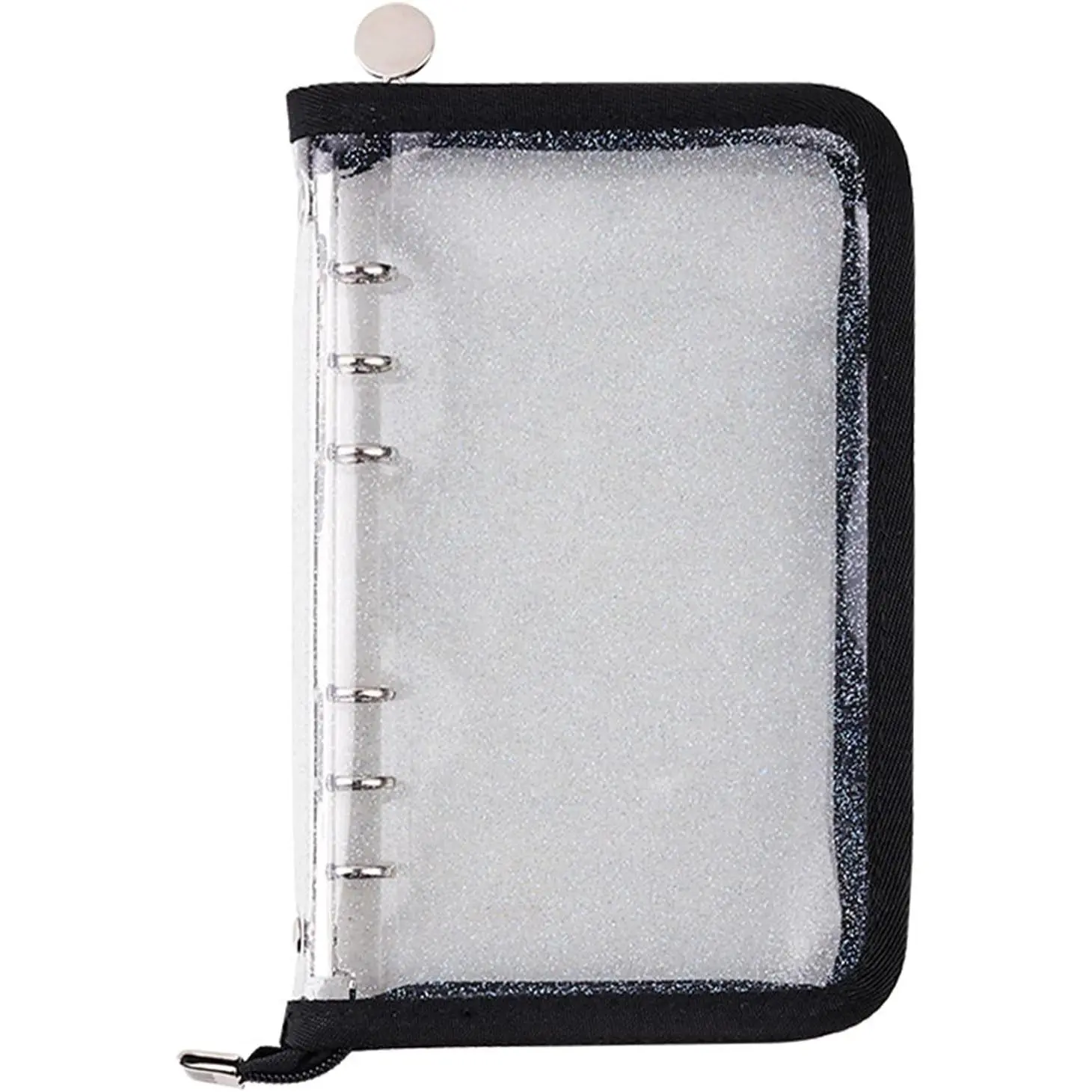 Standard 6-Ring Glitter Zipper Soft PVC Notebook Cover Protector Round Ring Binder Loose Leaf Folde for Ring-Bound Planner Page (Inner Paper Not Included) (A6)