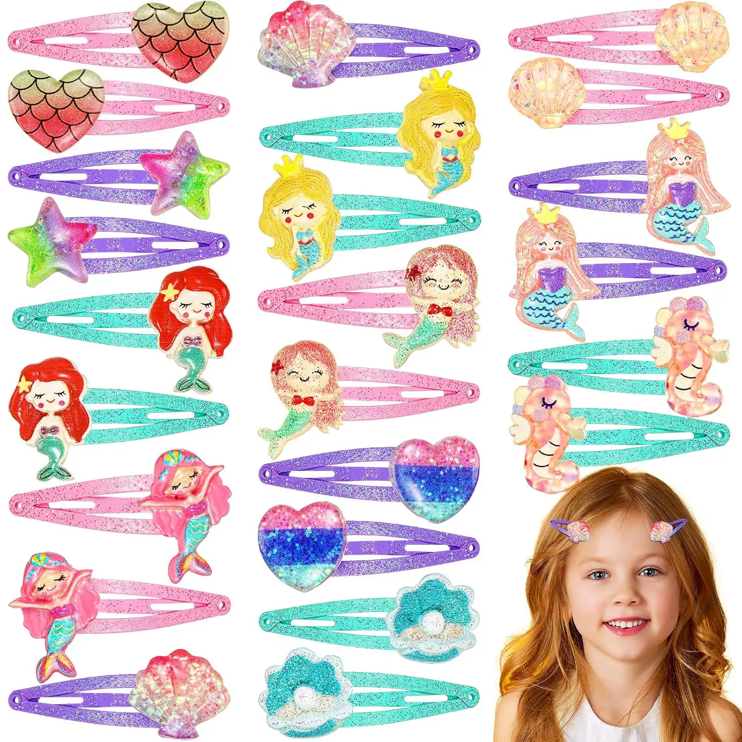 24 count Rainbow Unicorn Clips Metal Clips Butterfly Snap Barrettes Cute  Hair Pins Sparkly  Hair Accessories for  Little Girls Birthday Party Gifts( )