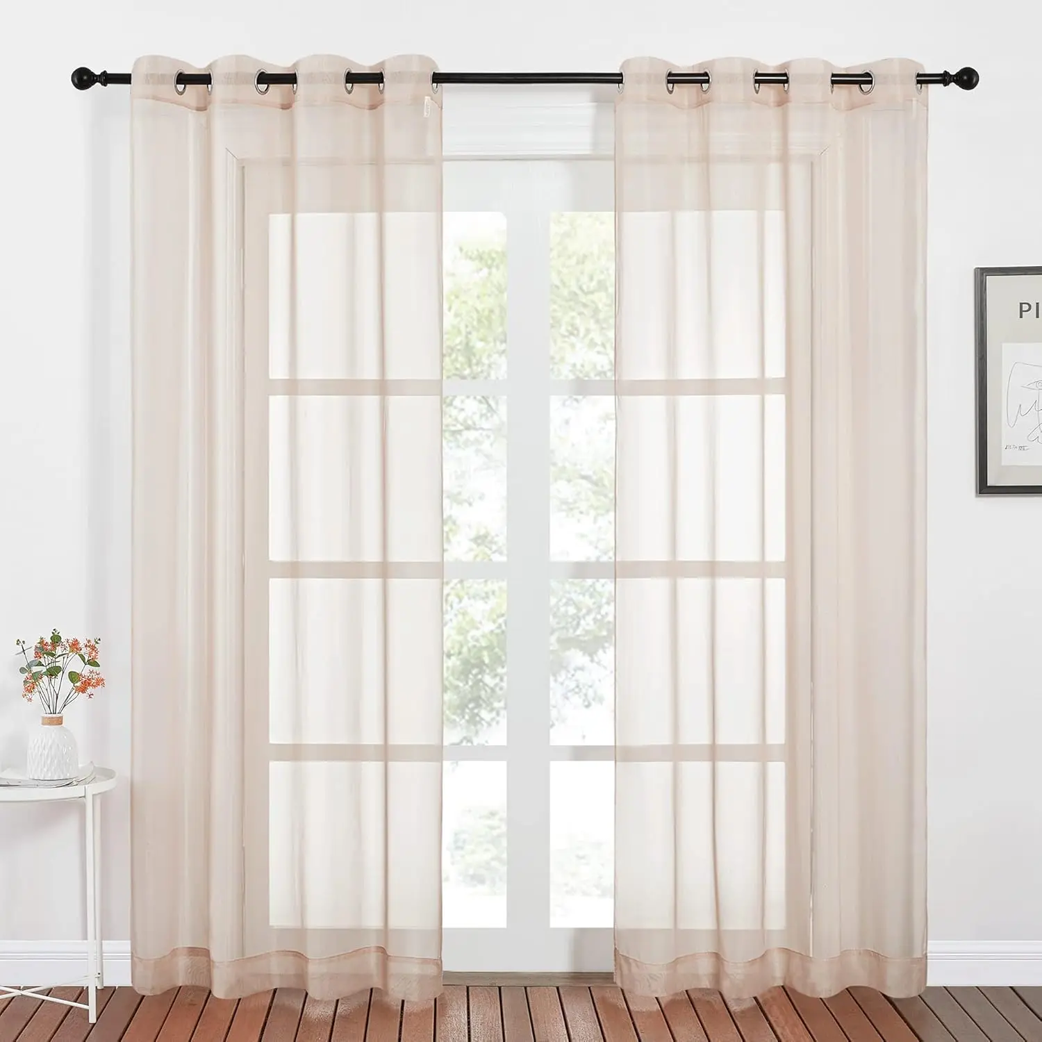 Voile Taupe Sheer Curtains 84 Inches Long, Grommet Airy & Lightweight Window Draperies Translucent Elegant Panels for Living Room/Bedroom,W54 x L84, Set of 2