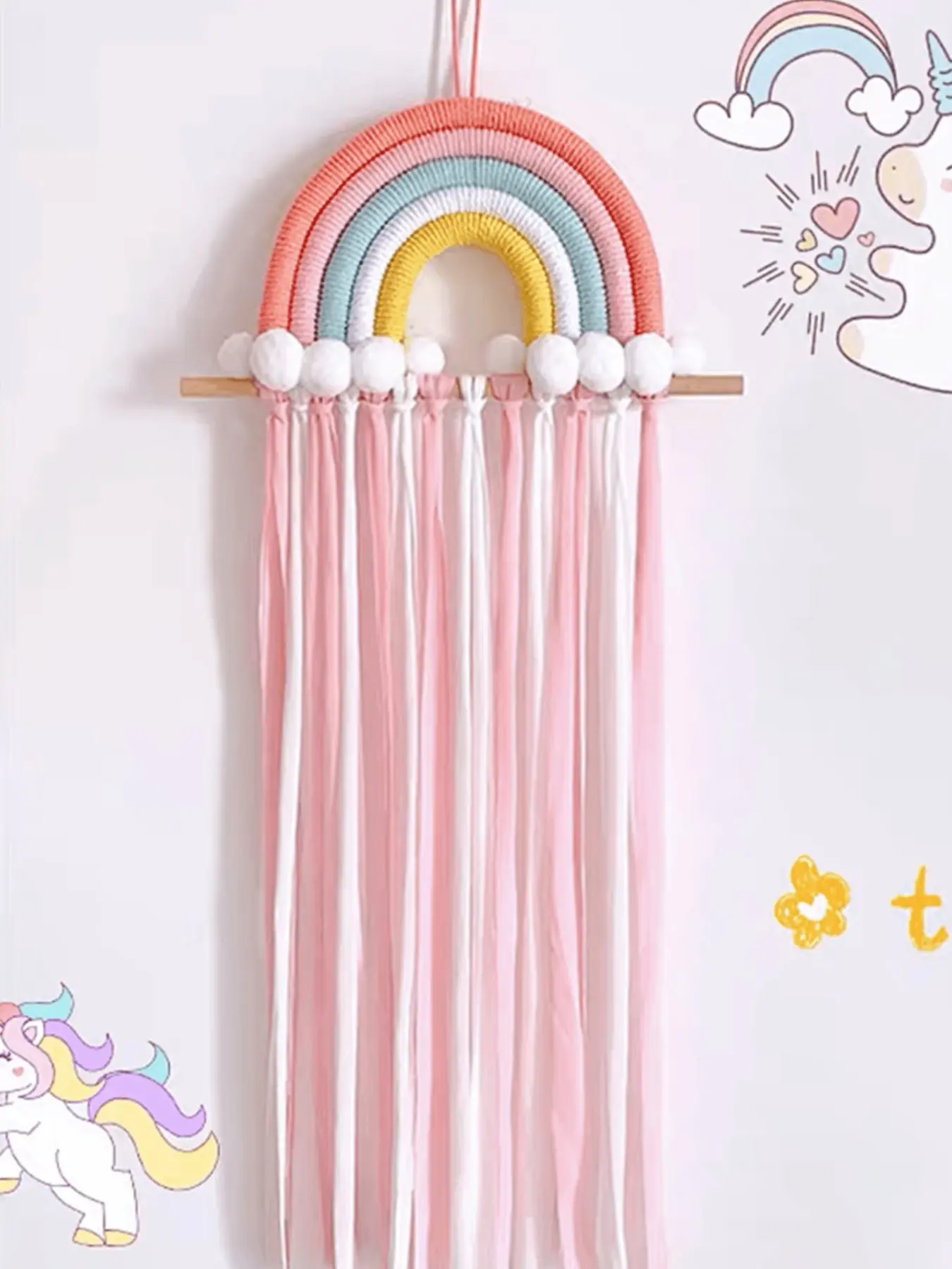 Handmade Rainbow Hanging Decor, Cotton Rope Wall Art, DIY Home Decoration, Unique Craftsmanship, Perfect for Any Room, Boho Wall Decor