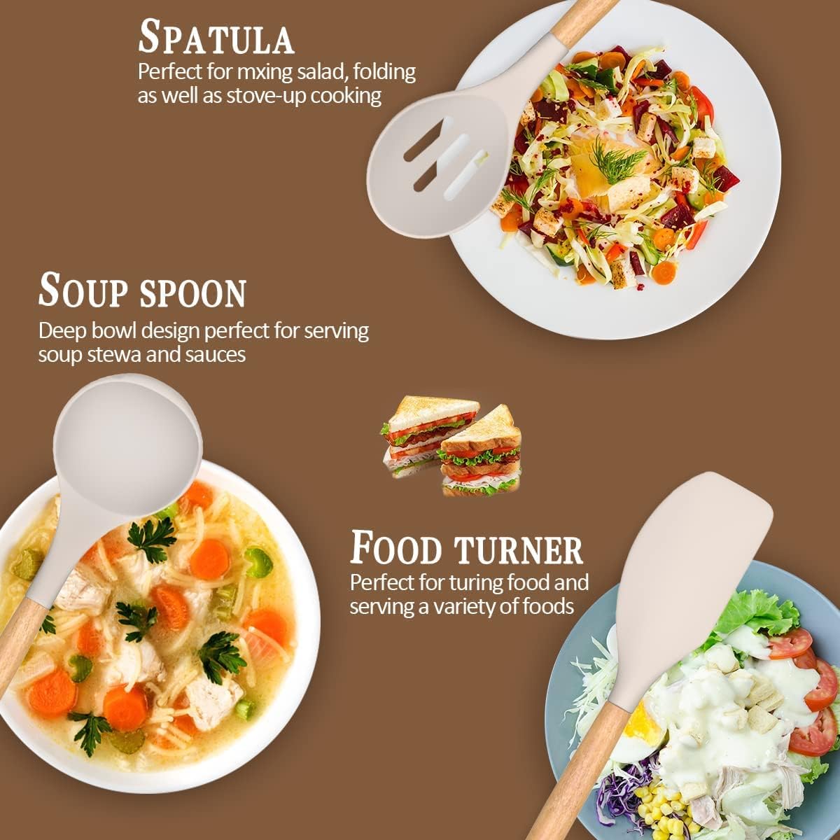 Silicone Cooking Utensils Set with Wooden Handle (12pcs/set), Non-stick Spatula Set, Kitchen Cooking Utensils Set, Birthday Gift Ideas, Kitchen Gadgets Utensil Set, Back To School Candy Kitchen Accessories, Fall Decor, Home Decor