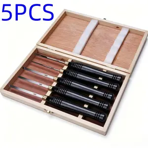 5-Piece High-Speed Steel Woodworking Chisel Set, Handle Lathe Chisels, Carving Tools, Round and Angled Chisels for DIY and Professional Use