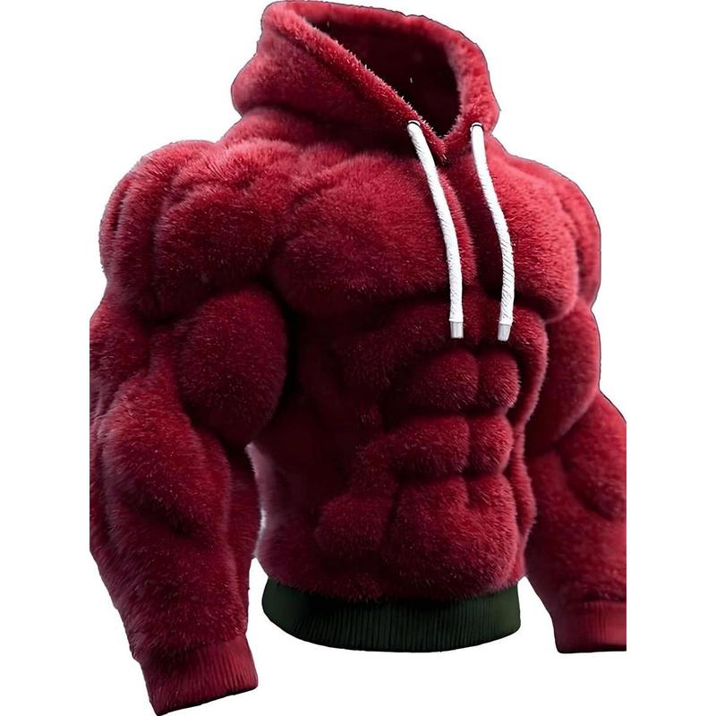 Mens Muscle Hoodie Sweatshirt Vintage FlannelStreet Style Muscle Line Art Warm Fuzzy Hooded Sweatshirts 2D Print